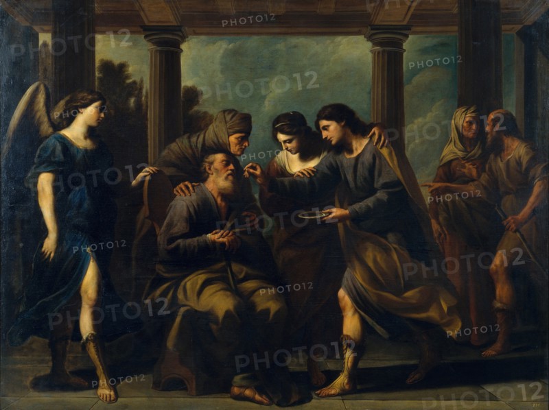 Tobias Healing His Father's Blindness, c. 1640. Artist: Vaccaro, Andrea (1604-1670)