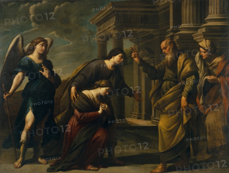 Raguel's Blessing of her Daughter Sarah before Leaving Ecbatana with Tobias, c. 1640. Artist: Vaccaro, Andrea (1604-1670)