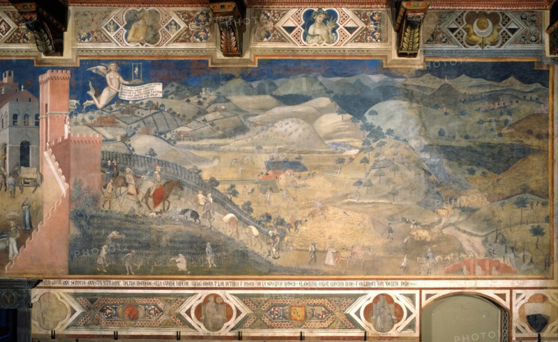 Effects of Good Government in the countryside (Cycle of frescoes The Allegory of the Good and Bad Government), 1338-1339. Artist: Lorenzetti, Ambrogio (ca 1290-ca 1348)
