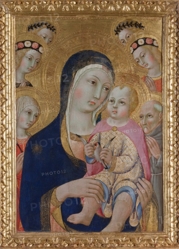 Madonna with Child, Saints Apollonia and Bernardino and four angels, ca 1460. Artist: Sano di Pietro (1406-1481)