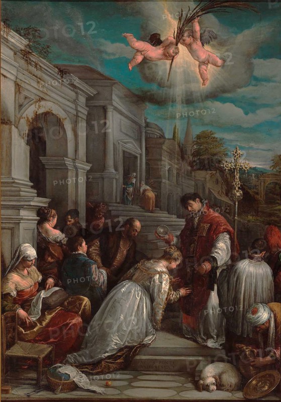 Saint Valentine baptizing Saint Lucilla, 1575. Artist: Bassano, Jacopo, il vecchio (ca. 1510-1592)