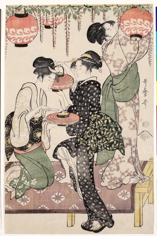 Teahouse girls under a wistaria espalier, 1795. Artist: Utamaro, Kitagawa (1753-1806)