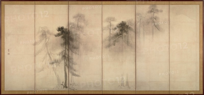 Pine Trees (Left of a pair of six-section folding screens), 16th century. Artist: Hasegawa, Tohaku (1539-1610)