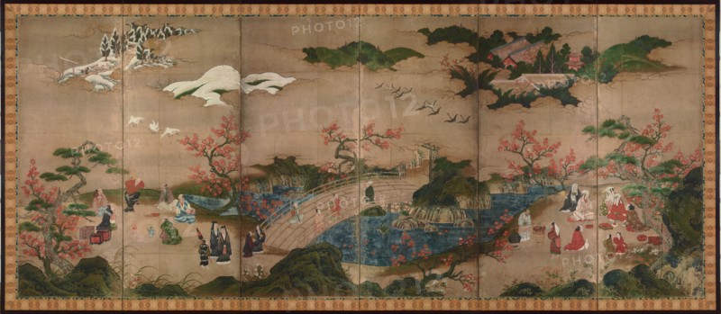 Maple viewers. A six-section folding screens, 16th century. Artist: Hideyori, Kano (active 1565-1576)