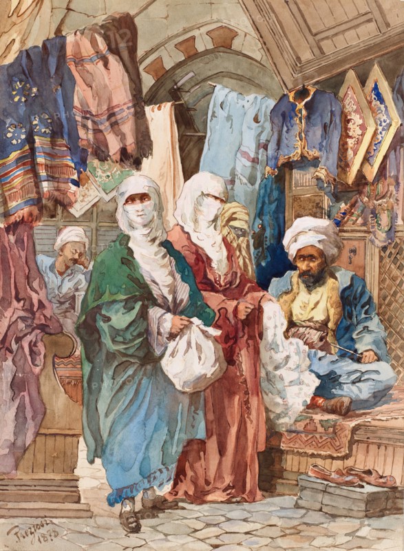 The Silk Bazaar. Artist: Preziosi, Amedeo (1816-1882)