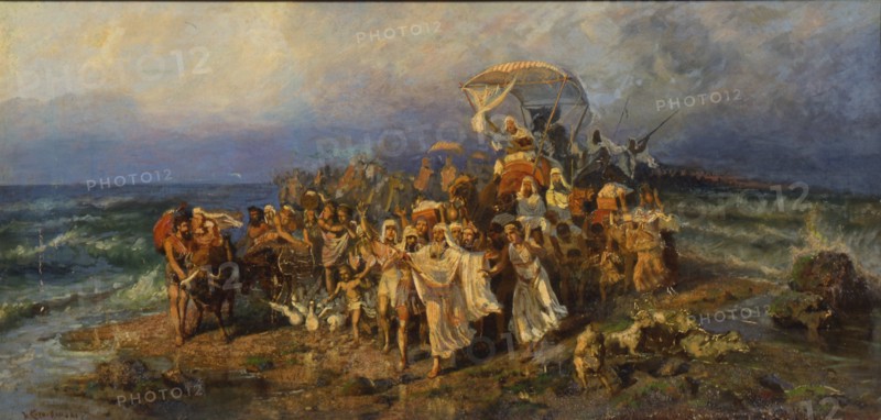 The Israelites crossing of the Red Sea, Second Half of the 19th cen.. Artist: Kotarbinsky, Vasilii (Wilhelm) Alexandrovich (1849-1921)