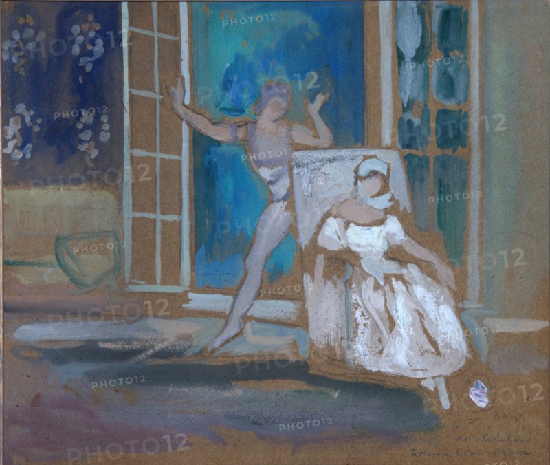 Nijinsky and Karsavina in the ballet Le Spectre de la Rose, 1911. Artist: Bakst, Léon (1866-1924)