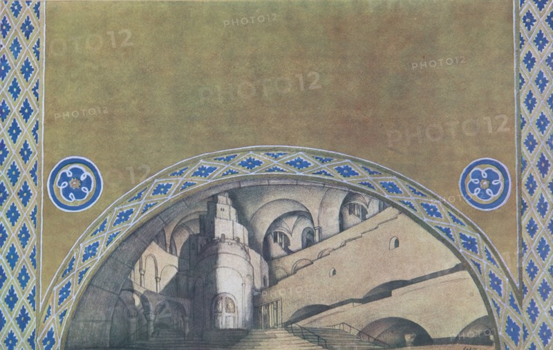 Stage design for the play The Martyrdom of St. Sebastian by Gabriele D'Annuzio, 1922. Artist: Bakst, Léon (1866-1924)