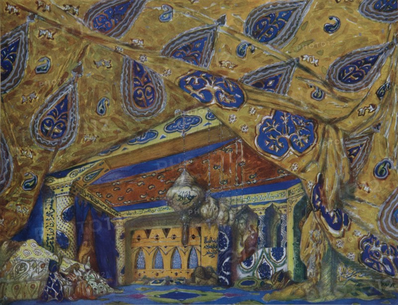 Stage design for the ballet Oriental Fantasy by Ippolitov-Ivanov and Mussorgsky, 1913. Artist: Bakst, Léon (1866-1924)
