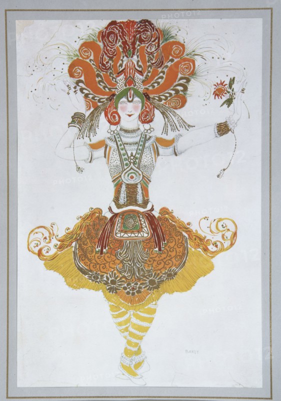 Costume design for Tamara Karsavina in the ballet The Firebird (L'oiseau de feu) by I. Stravinsky, 1909-1910. Artist: Bakst, Léon (1866-1924)