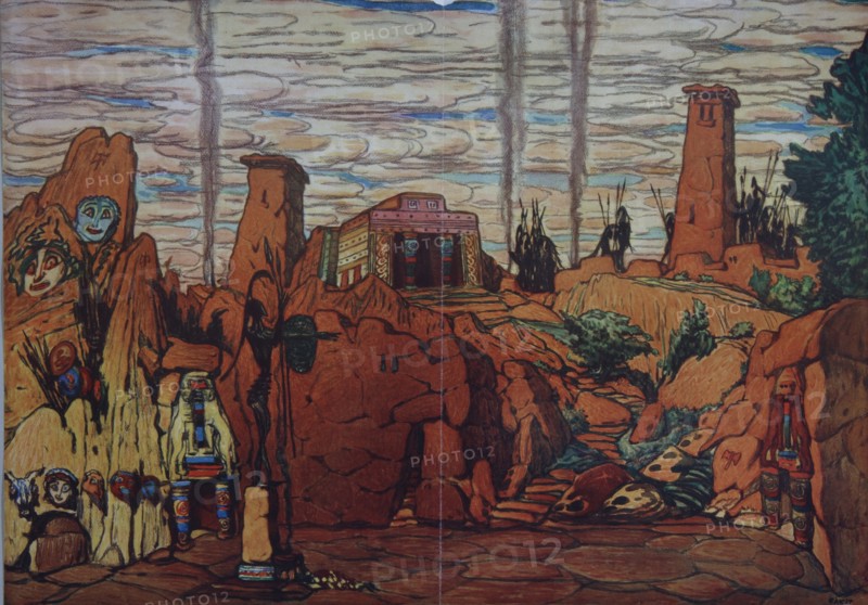 Stage design for the ballet Hélène de Sparte by E. Verhaeren and D. de Séverac, 1912. Artist: Bakst, Léon (1866-1924)
