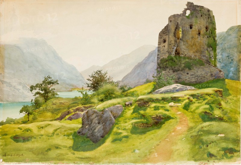 Mountain Landscape with Ruin. Artist: Benois, Albert Nikolayevich (1852-1936)