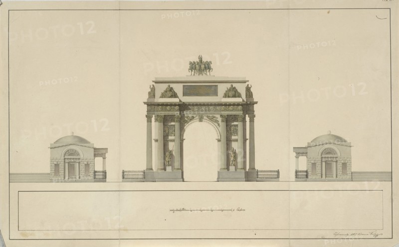 Triumphal Arch by Tverskaya Zastava in Moscow, 1826-1829. Artist: Bové (Bowe), Joseph (Osip Ivanovich) (1784-1834)