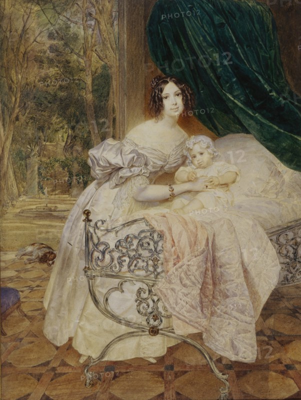 Portrait of Maria Buteneva with Daughter Maria, 1835. Artist: Briullov, Karl Pavlovich (1799-1852)