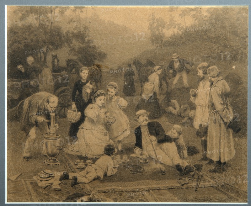 Landowner Tea Party. Artist: Dmitriev-Orenburgsky, Nikolai Dmitrievich (1837-1898)