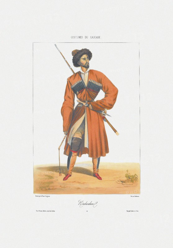 A Kabardin man (From: Scenes, paysages, meurs et costumes du Caucase), 1840. Artist: Gagarin, Grigori Grigorievich (1810-1893)