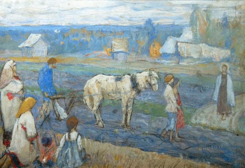 At the field, 1911. Artist: Nesterov, Mikhail Vasilyevich (1862-1942)