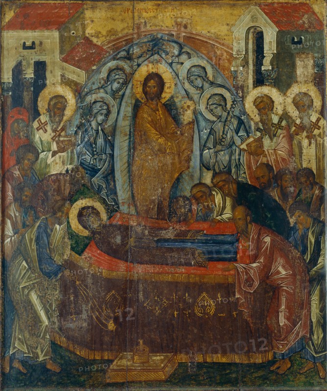 The Dormition of the Virgin, Early 15th cen.. Artist: Russian icon