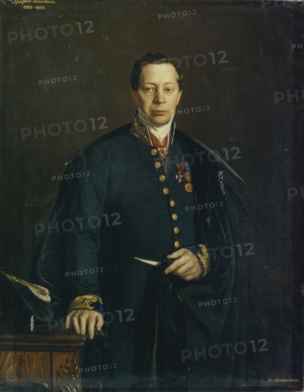 Portrait of the artist Pyotr Basin (1794-1881), 1857. Artist: Tiutriumov, Nikanor Leontievich (1821-1877)