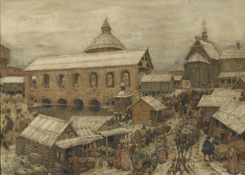 Old Moscow. Okhotny Ryad (Hunting Row), 1900s-1910s. Artist: Vasnetsov, Appolinari Mikhaylovich (1856-1933)