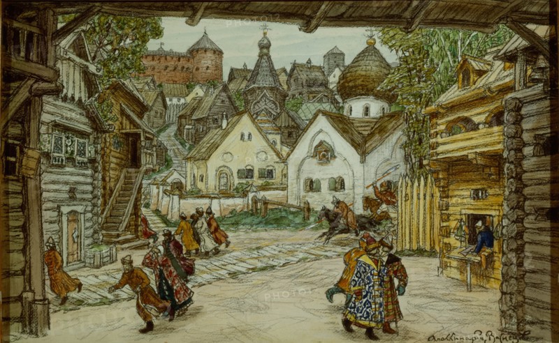 Stage design for the opera The Oprichnik (The Guardsman) by Pyotr Tchaikovsky, 1911. Artist: Vasnetsov, Appolinari Mikhaylovich (1856-1933)