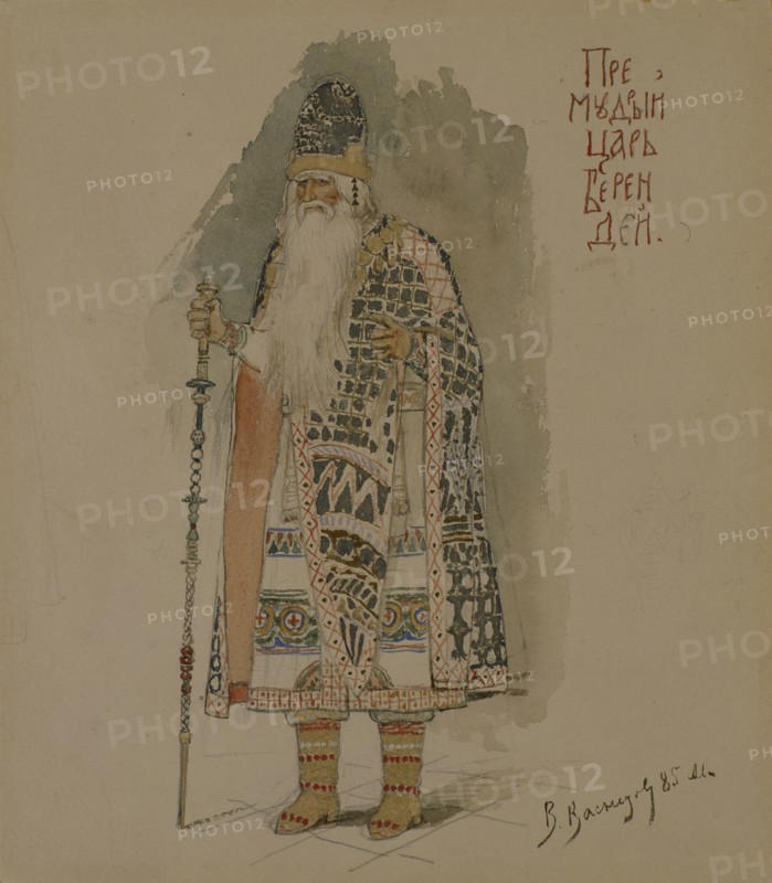 Tsar Berendey. Costume design for the opera Snow Maiden by N. Rimsky-Korsakov, 1885. Artist: Vasnetsov, Viktor Mikhaylovich (1848-1926)