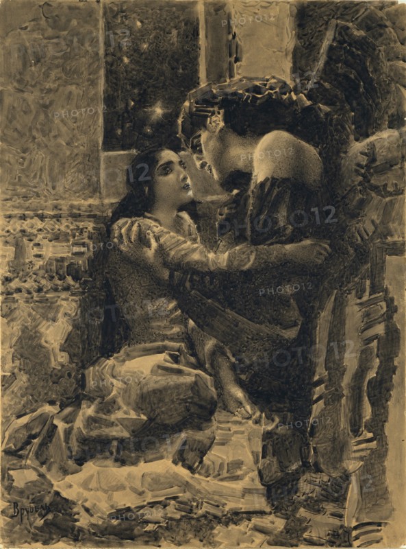Tamara and Demon. Illustration to the poem The Demon by Mikhail Lermontov, 1890-1891. Artist: Vrubel, Mikhail Alexandrovich (1856-1910)