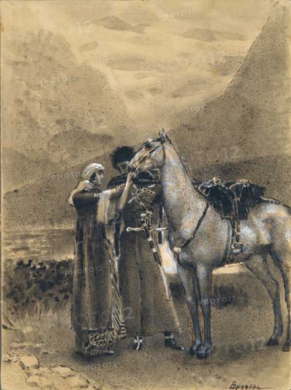 Farewell of Zara with Ismail. Illustration to the poem Ismail Bey by Mikhail Lermontov, 1890-1891. Artist: Vrubel, Mikhail Alexandrovich (1856-1910)