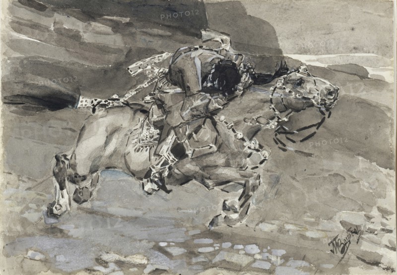 Horseman. Illustration to the poem The Demon by Mikhail Lermontov, 1890-1891. Artist: Vrubel, Mikhail Alexandrovich (1856-1910)