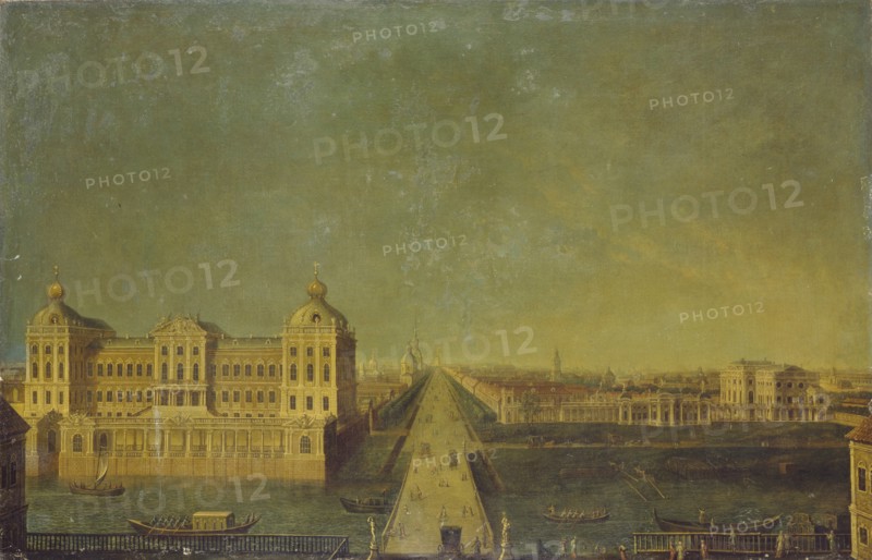 View of the Nevsky Prospekt from the Anichkov Palace with the Shuvalov's House, Second Half of the 18th cen.. Artist: Anonymous