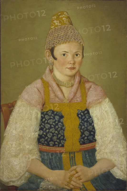 Portrait of a Merchant Woman in Kokoshnik Kabluchok. Artist: Anonymous