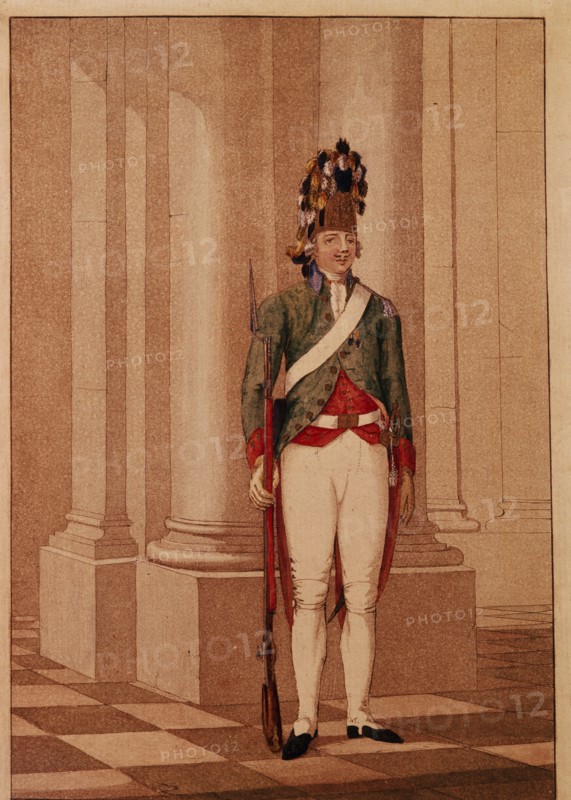 Lifeguard Grenadier at the time of Empress Catherine II. Artist: Anonymous