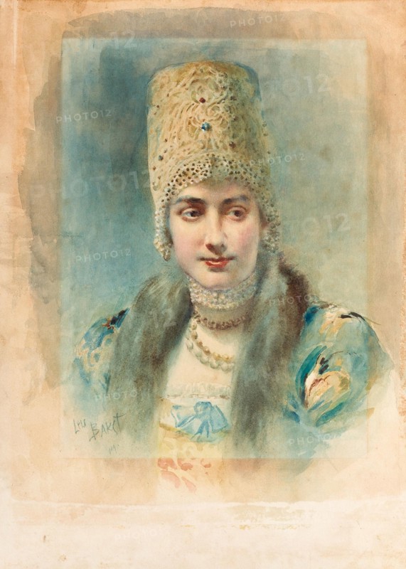 Portrait of a Girl Wearing a Kokoshnik, 1890. Artist: Bakst, Léon (1866-1924)