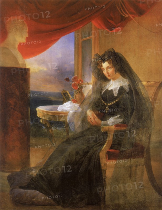 Portrait of Empress Elizabeth Alexeievna (1779-1826) in Mourning Dress, 1831. Artist: Basin, Pyotr Vasilyevich (1793-1877)