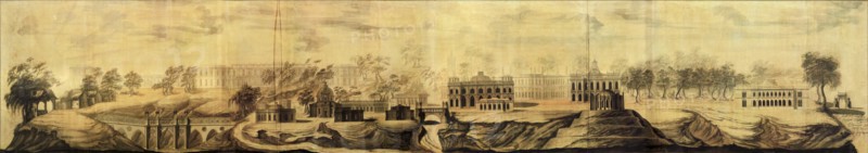 Panoramic view of Tsaritsyno (Design), 1776. Artist: Bazhenov, Vasili Ivanovich (1737-1799)