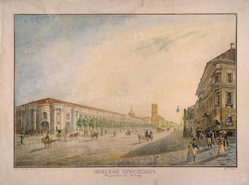 View of Nevsky Prospekt near the Gostiny Dvor in Saint Petersburg, 1823. Artist: Beggrov, Karl Petrovich (1799-1875)