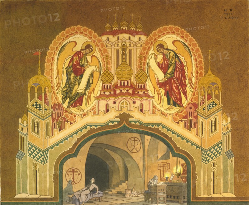 Chudov Monastery. Stage design for the opera Boris Godunov by M. Musorgsky, 1930. Artist: Bilibin, Ivan Yakovlevich (1876-1942)