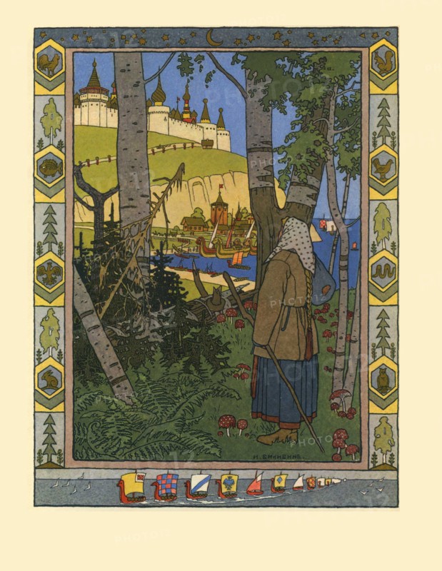 Illustration for the Fairy tale The Feather of Finist the Falcon, 1901-1902. Artist: Bilibin, Ivan Yakovlevich (1876-1942)