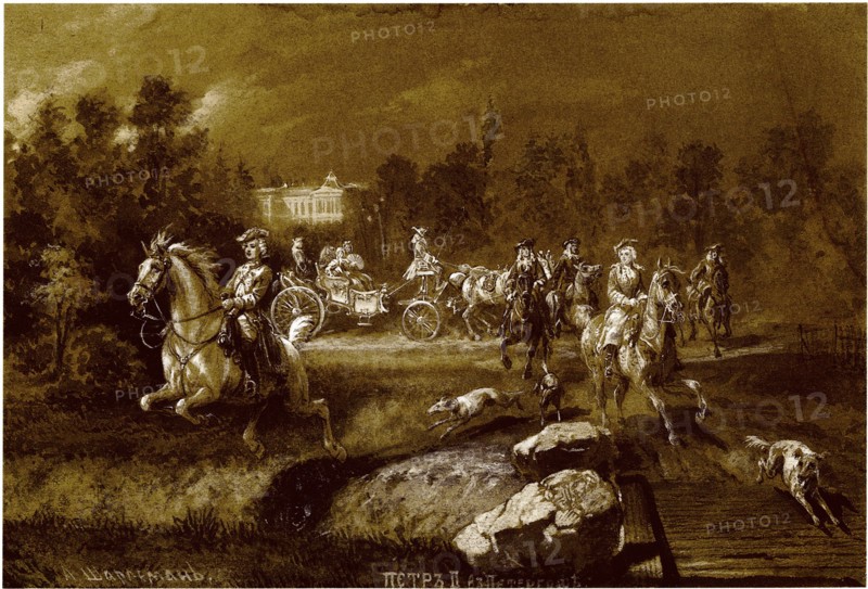 Peter II in Peterhof. Artist: Charlemagne, Adolf (1826-1901)