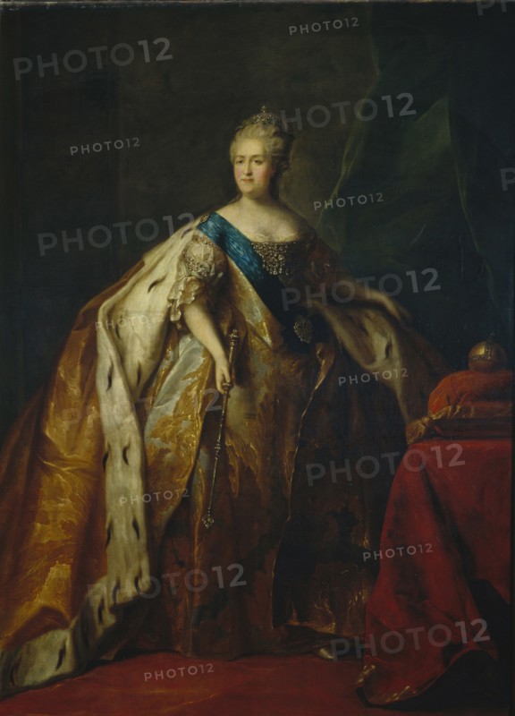 Portrait of Empress Catherine II (1729-1796), 1796. Artist: Drozhdin, Petro Semyonovich (1745-1805)
