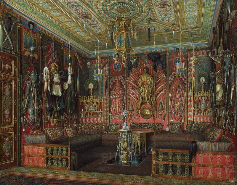 Turkish Room in the Catherine Palace in Tsarskoye Selo, Mid of the 19th cen.. Artist: Hau, Eduard (1807-1887)