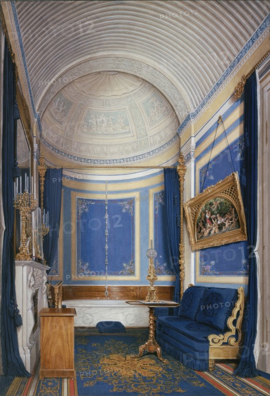 Interiors of the Winter Palace. The Bathroom of Empress Maria Alexandrovna, 1850s. Artist: Hau, Eduard (1807-1887)