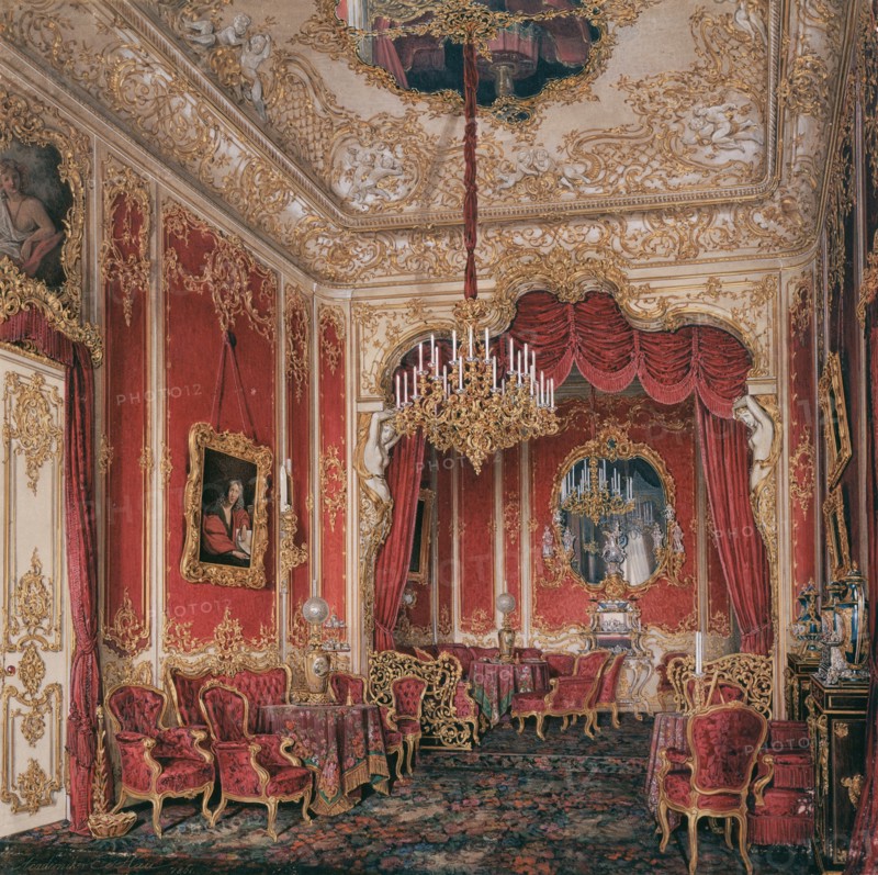 Interiors of the Winter Palace. The Boudoir of Empress Maria Alexandrovna, 1861. Artist: Hau, Eduard (1807-1887)