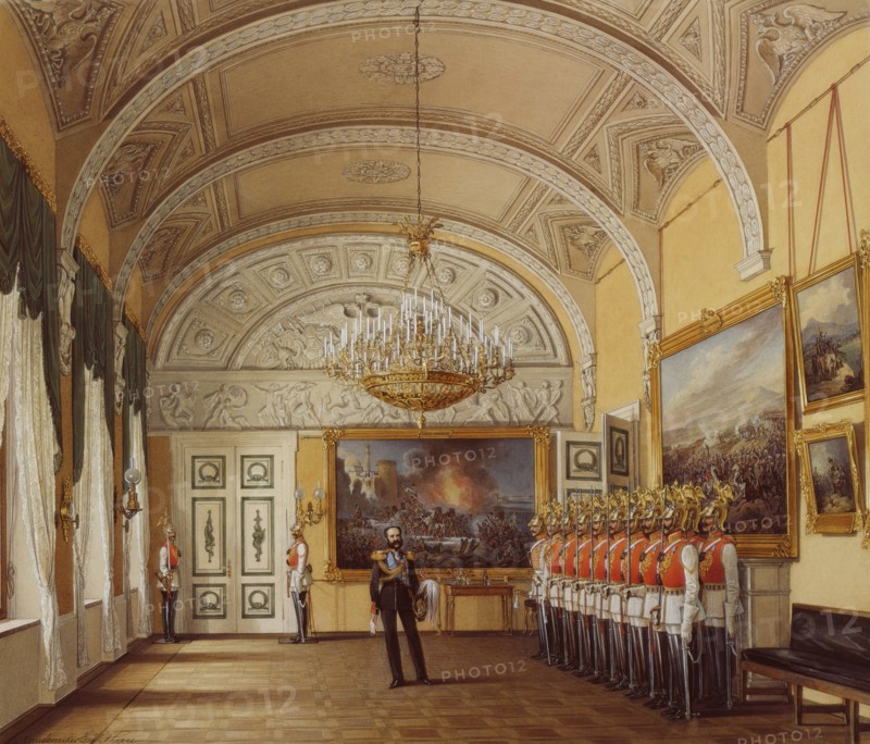 Interiors of the Winter Palace. The Guardroom, 1864. Artist: Hau, Eduard (1807-1887)