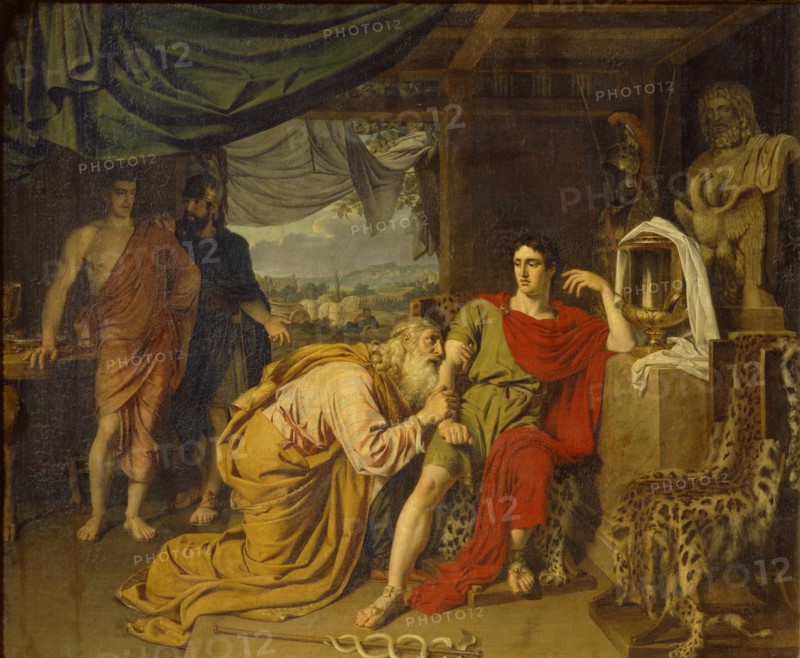 Priam tearfully supplicates Achilles, begging for Hector's body, 1824. Artist: Ivanov, Alexander Andreyevich (1806-1858)