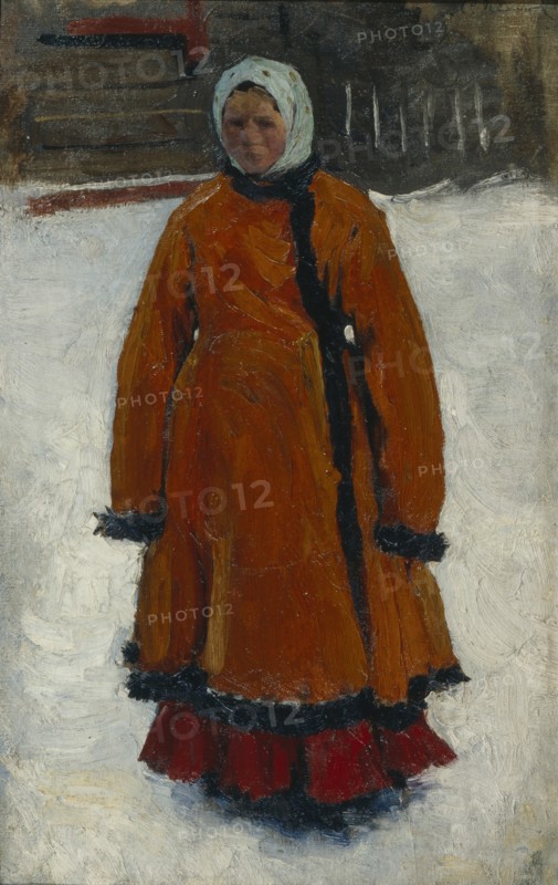 The Girl in the Red Fur Coat, 1903-1906. Artist: Ivanov, Sergei Vasilyevich (1864-1910)