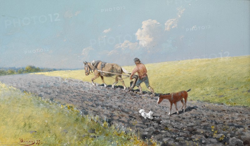 Ploughing the Field, 1899. Artist: Karasin, Nikolai Nikolayevich (1842-1908)