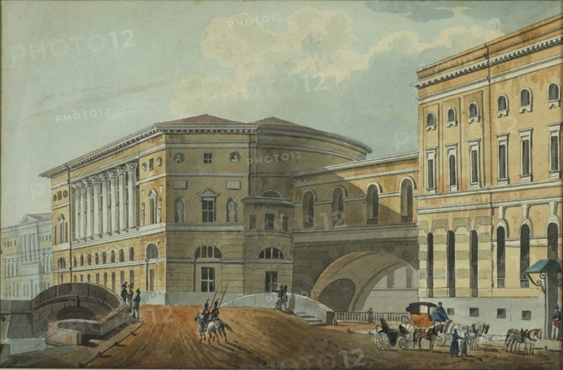View of the Palace Embankment in St. Petersburg, First quarter of 19th cen.. Artist: Kolmann, Karl Ivanovich (1786-1846)