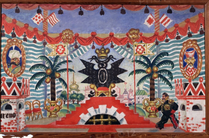 Stage design for the theatre play The flea by E. Zamyatin, 1925-1926. Artist: Kustodiev, Boris Michaylovich (1878-1927)