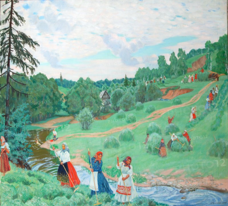 Hay Making, 1917. Artist: Kustodiev, Boris Michaylovich (1878-1927)
